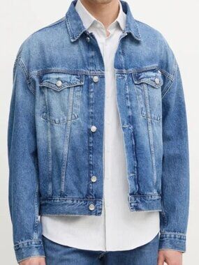 Thunder Trucker Jacket Size XL Blue Snap Buttons 100% Cotton Dual Chest Pockets